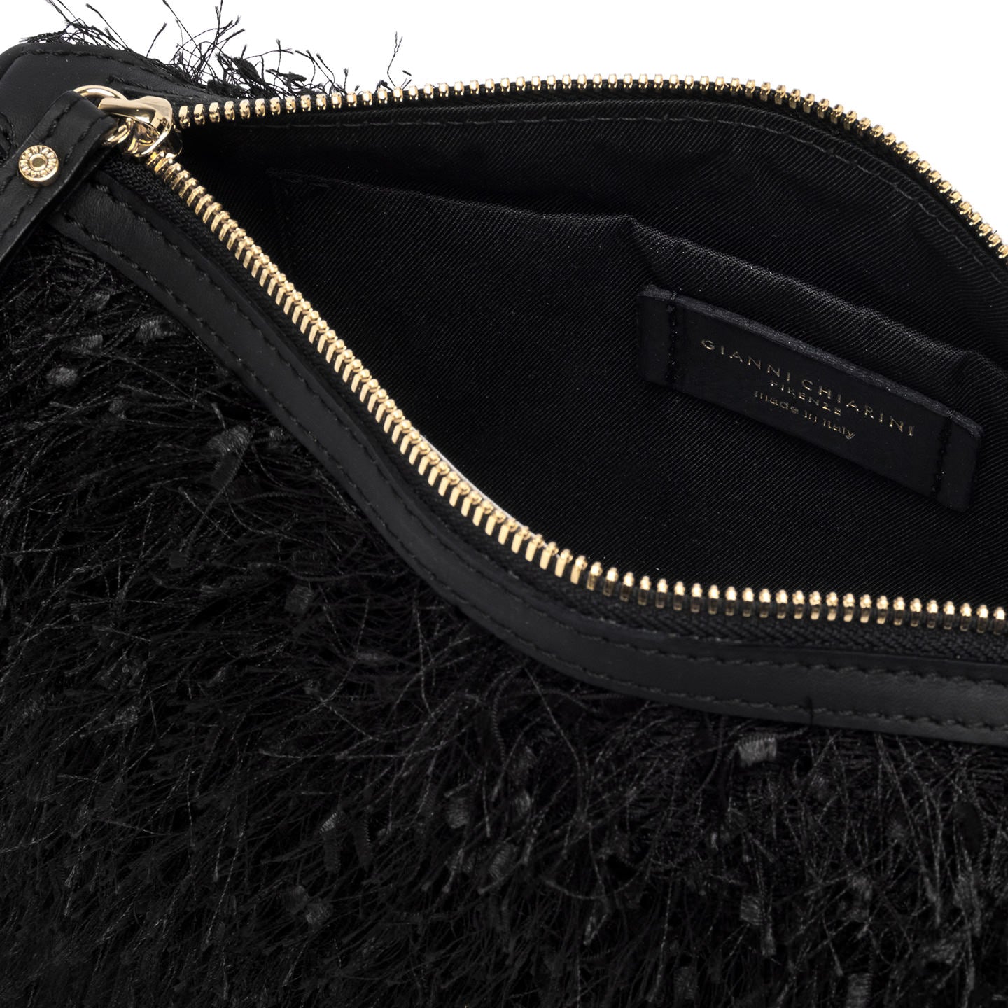 Gianni Chiarini borsa donna in pelle nero e tessuto sfrangiato con micro coriandoli