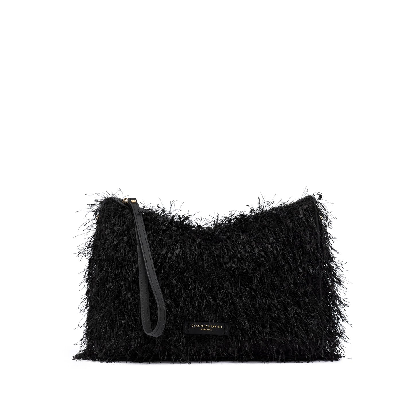 Gianni Chiarini borsa donna in pelle nero e tessuto sfrangiato con micro coriandoli
