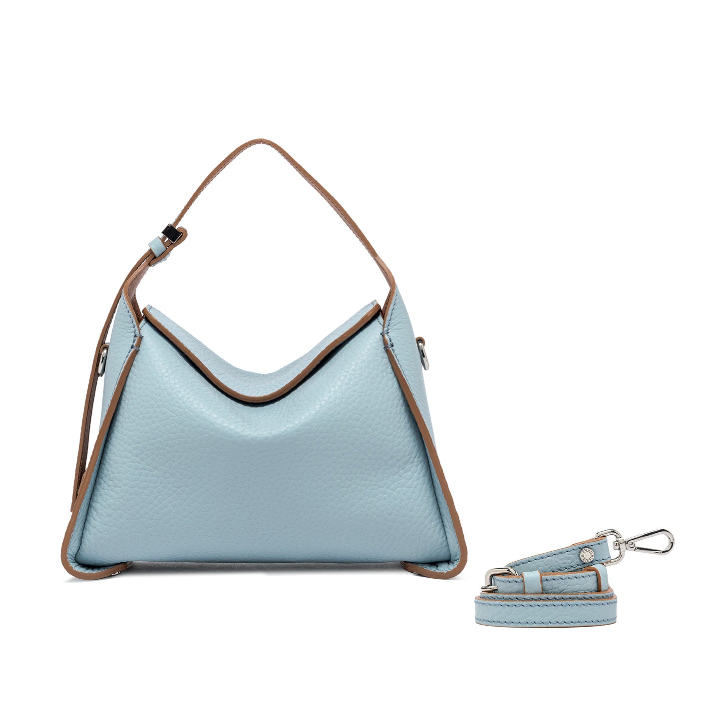 Gianni Chiarini borsa donna a spalla in pelle double grana maxi colore sky-caramello