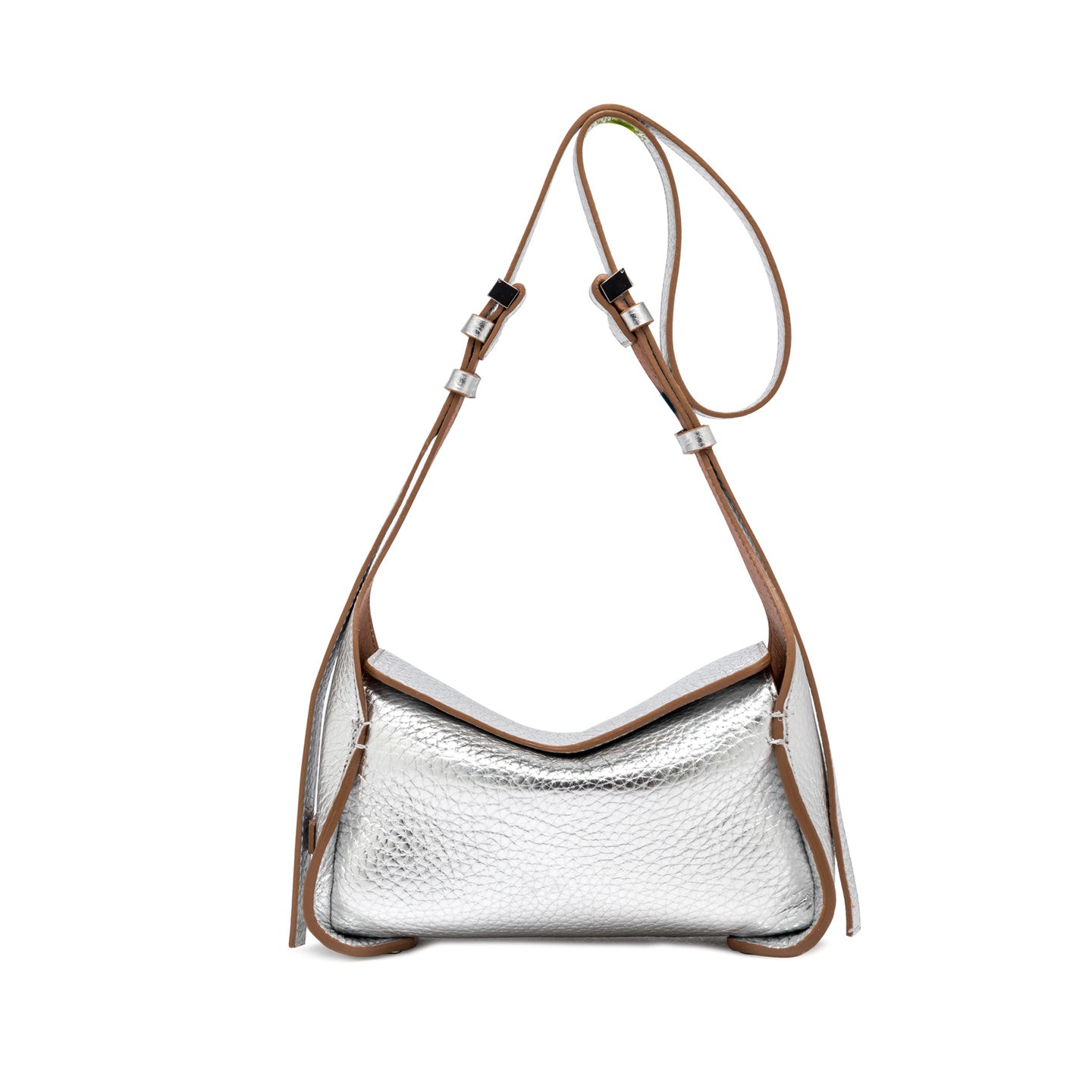 Gianni Chiarini borsa a tracolla in pelle grana maxi color silver-caramello