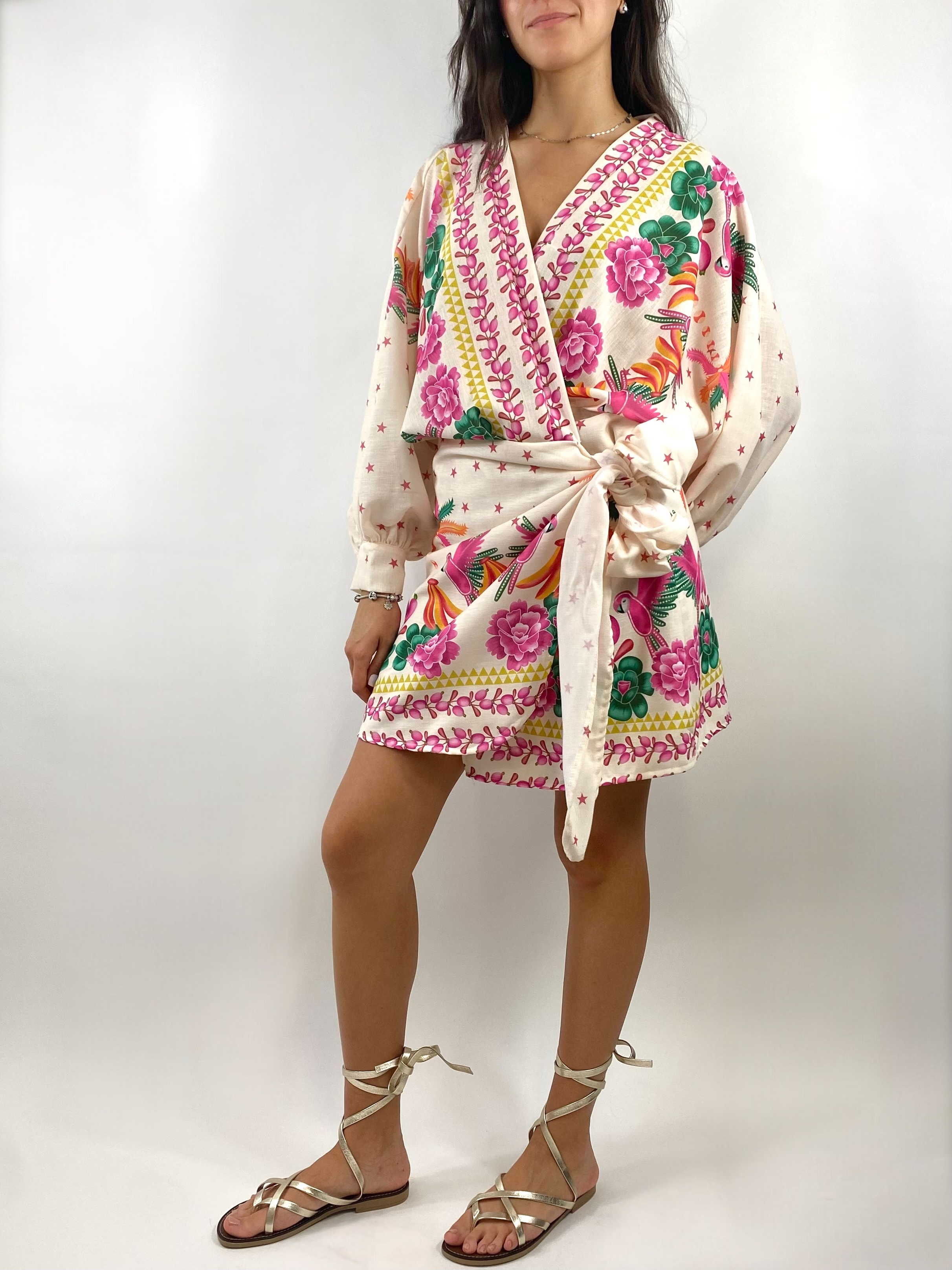 CECILE ABITO TROPICAL BIANCO FUCSIA