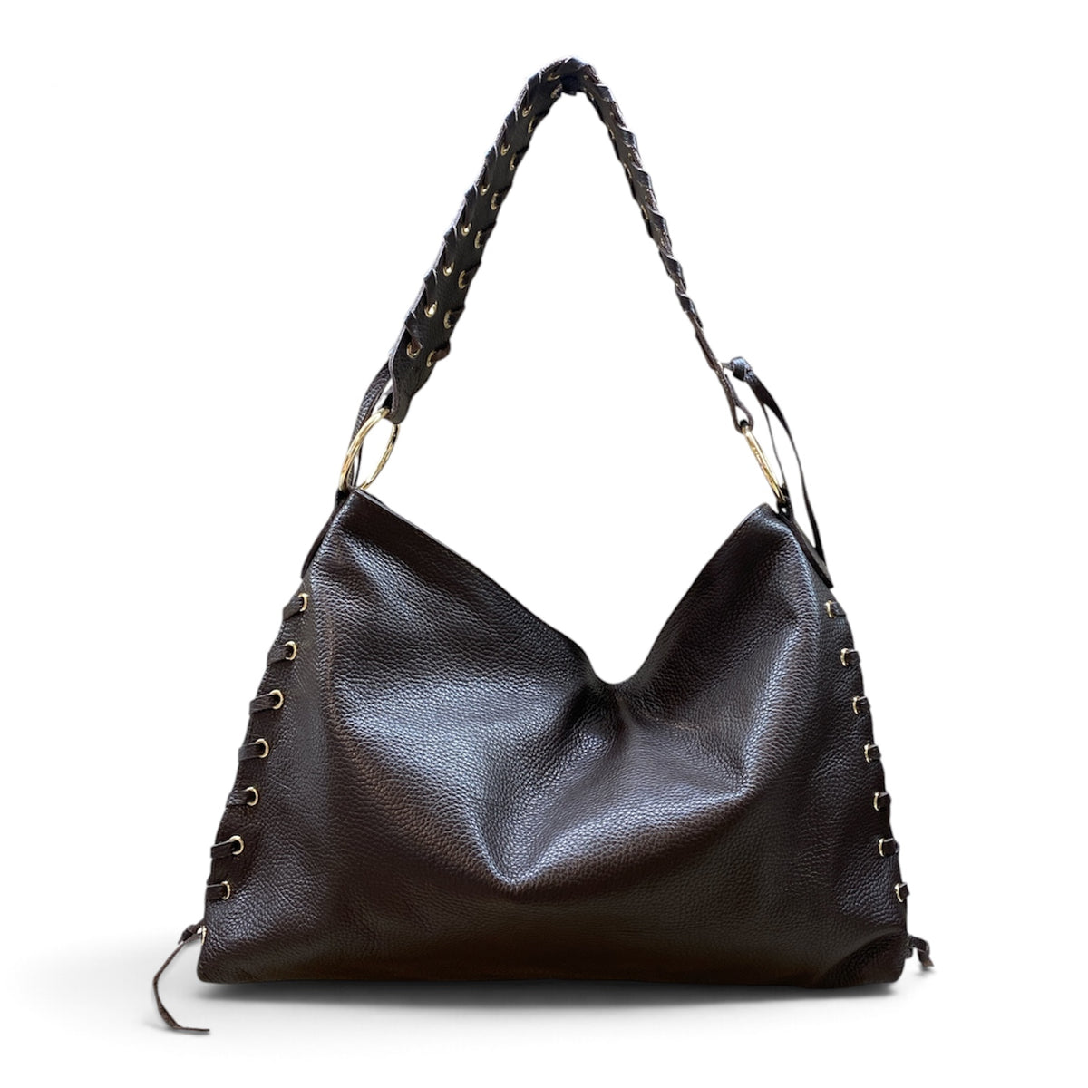 CECILE BORSA IN PELLE CON INFILATURE TESTA DI MORO