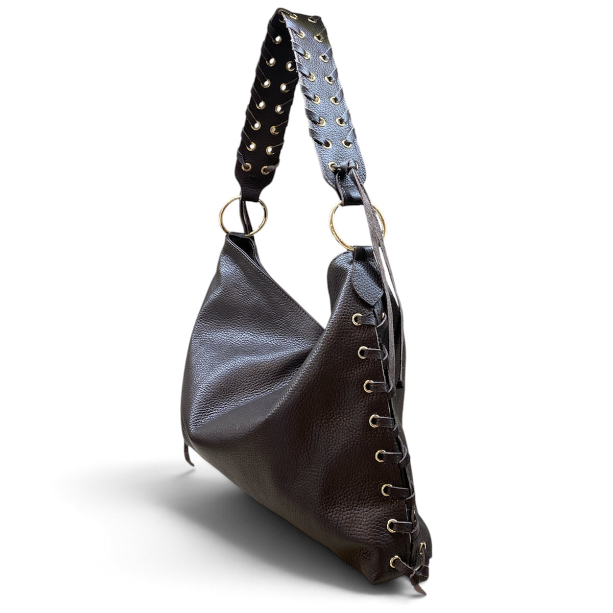 CECILE BORSA IN PELLE CON INFILATURE TESTA DI MORO