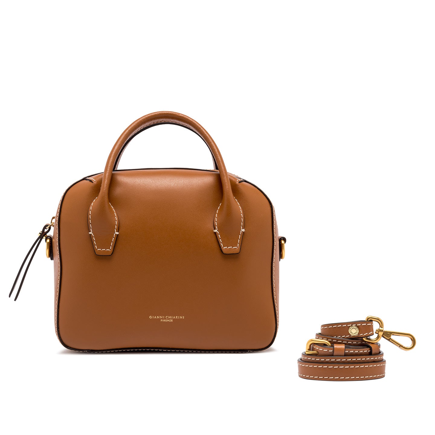 Gianni Chiarini borsa donna bowling in pelle con doppio manico color caramello