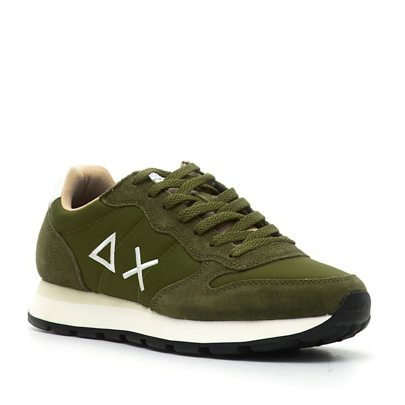 SUN68 Sneakers uomo militare con dettagli bianchi