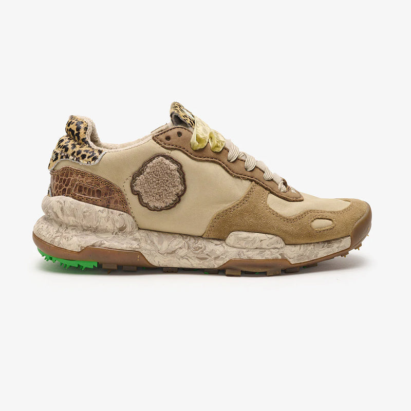 Satorisan Sneaker donna in pelle beige con inserti in camoscio legno