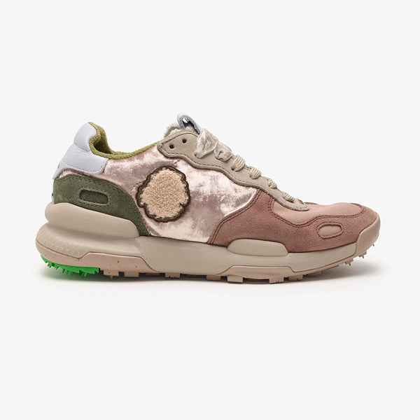 Satorisan Sneaker donna in pelle cipria con inserti in camoscio cuoio e militare