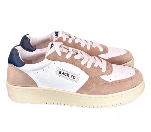 Back 70 Sneaker uomo in pelle bianca e suede beige