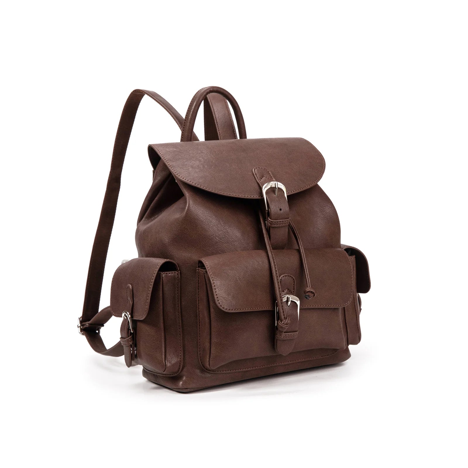 VIVIENNE D Zaino vintage con tasche e fibbie Ecopelle marrone