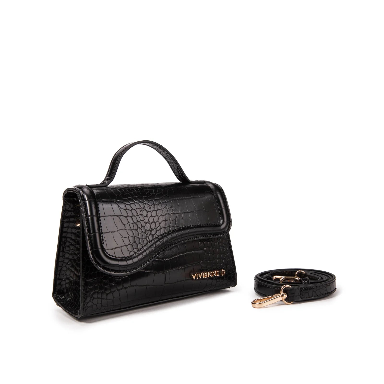 VIVIENNE D Micro borsa a mano dotata di tracolla lunga Ecopelle nero