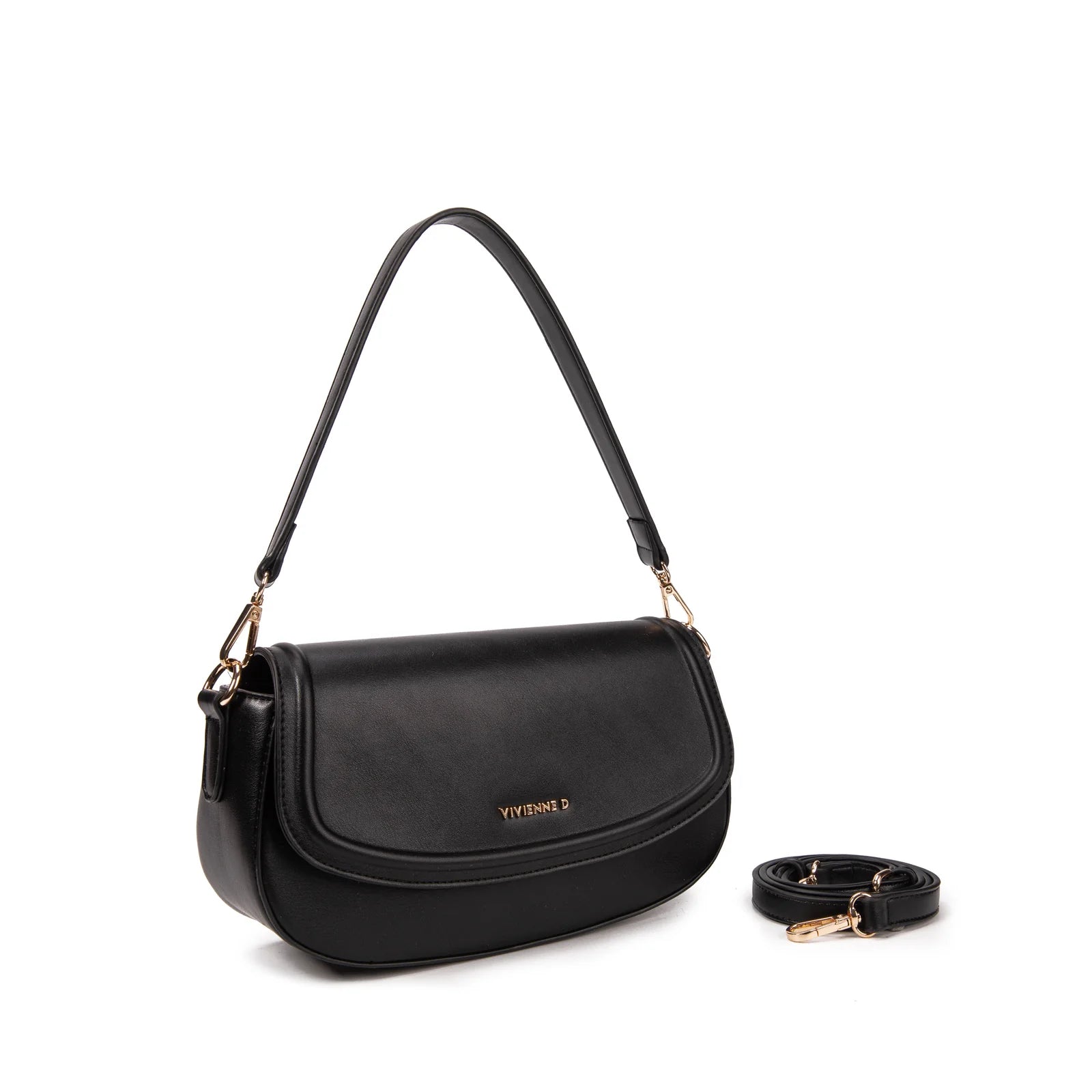 VIVIENNE D Borsa a spalla con doppia tracolla Ecopelle nero