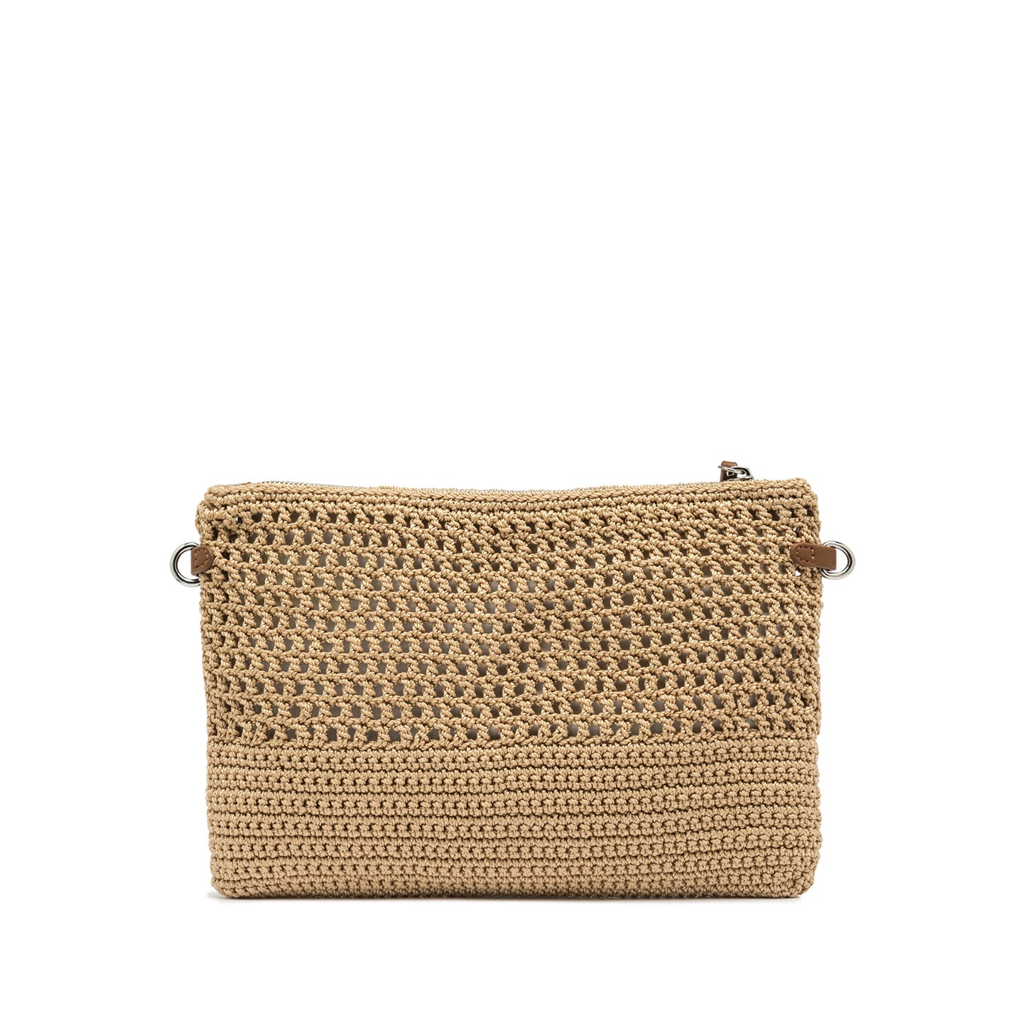 Gianni Chiarini pochette in tessuto uncinetto nature e impreziosita da dettagli in pelle
