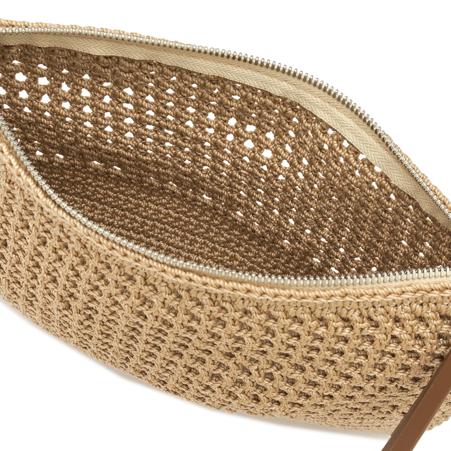 Gianni Chiarini pochette in tessuto uncinetto nature e impreziosita da dettagli in pelle