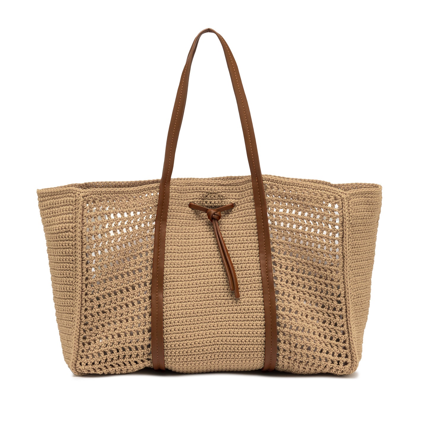 Gianni Chiarini shopper maxi in tessuto uncinetto nature con dettagli in pelle