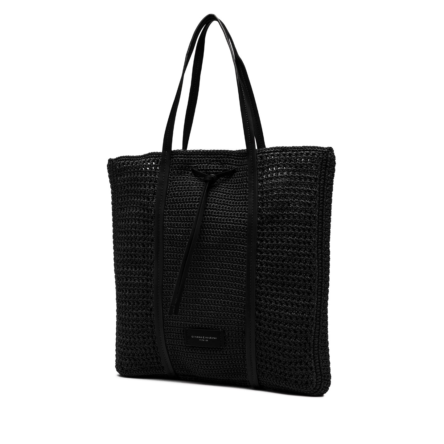 Gianni Chiarini shopper in tessuto uncinetto nero impreziosita da dettagli in pelle