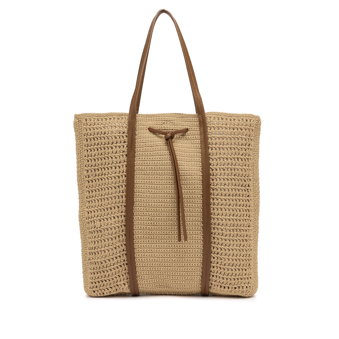 Gianni Chiarini shopper in tessuto uncinetto nature impreziosita da dettagli in pelle