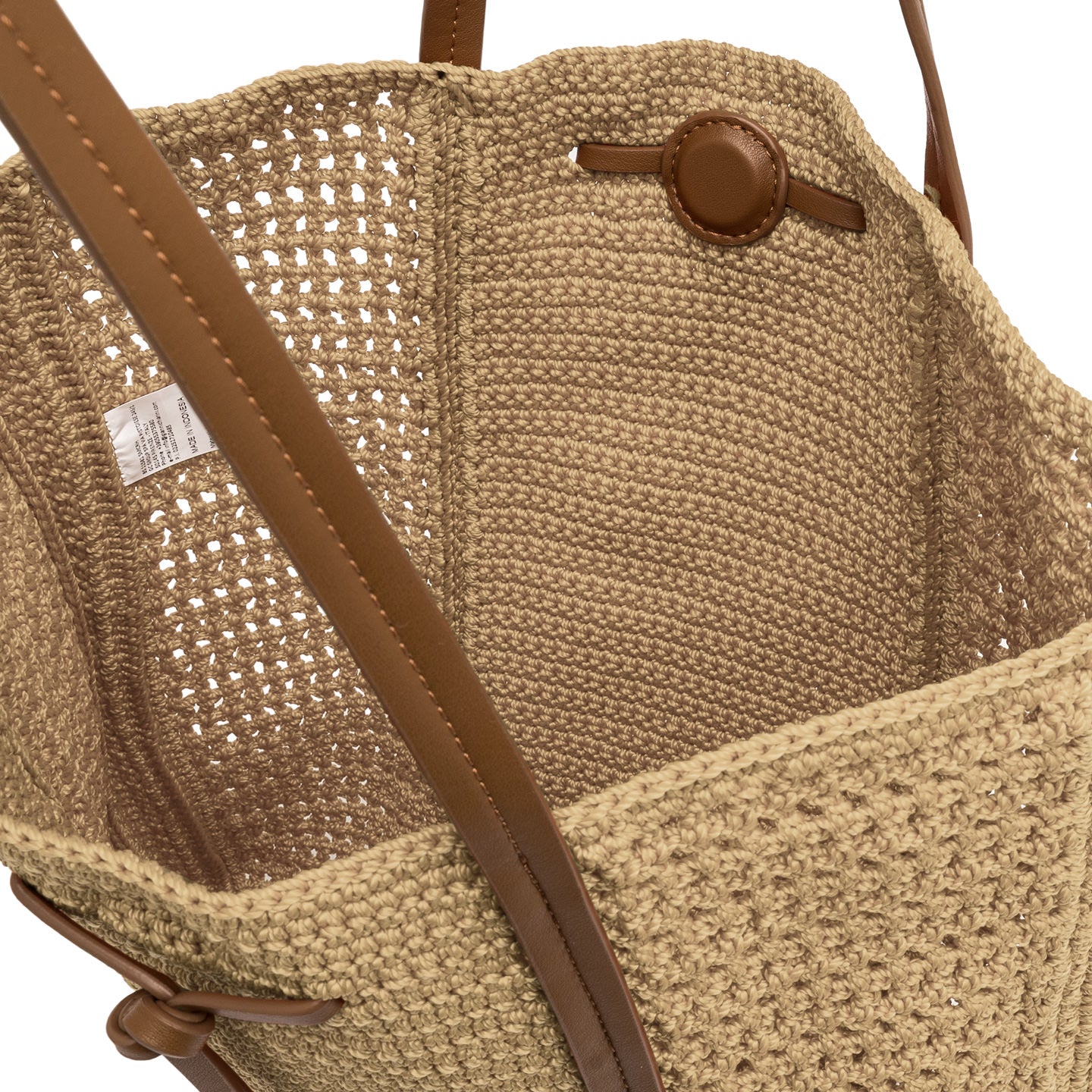 Gianni Chiarini shopper in tessuto uncinetto nature impreziosita da dettagli in pelle