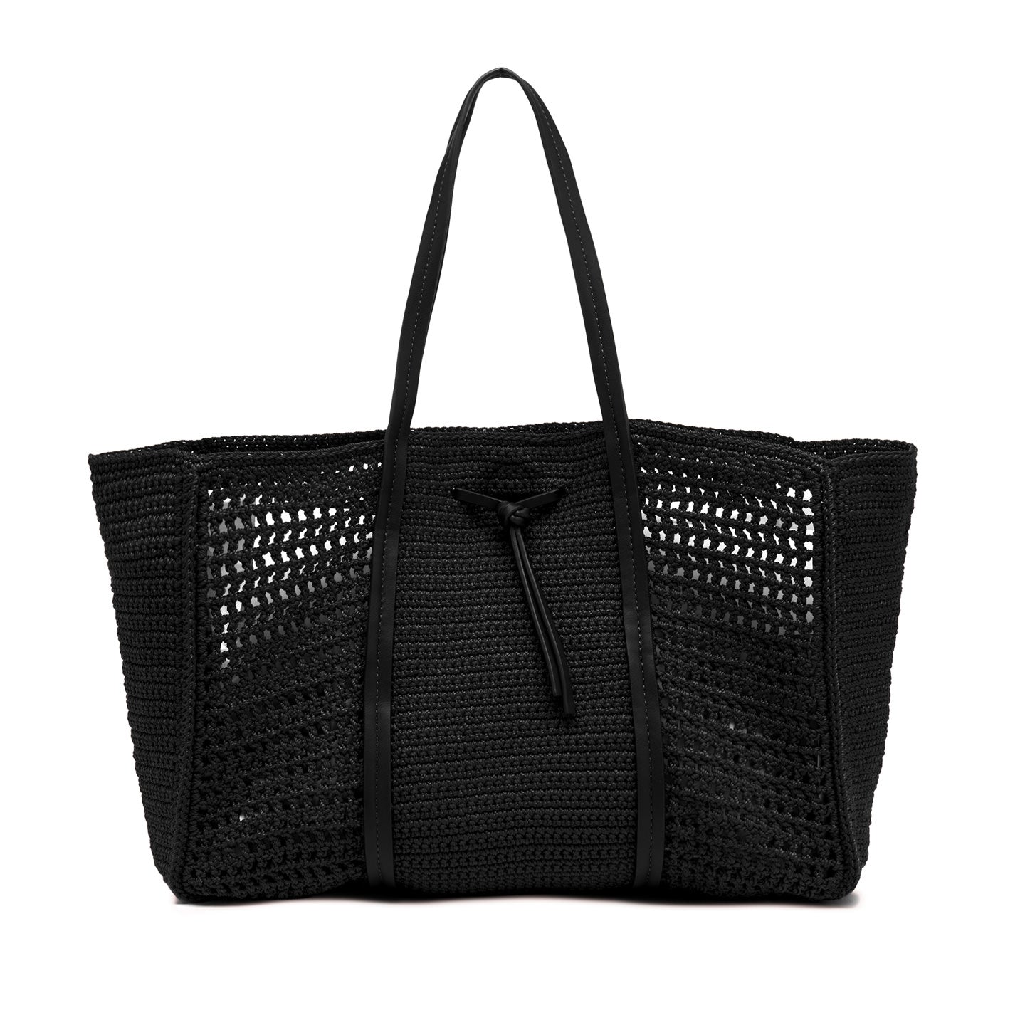 Gianni Chiarini shopper maxi in tessuto uncinetto nero con dettagli in pelle