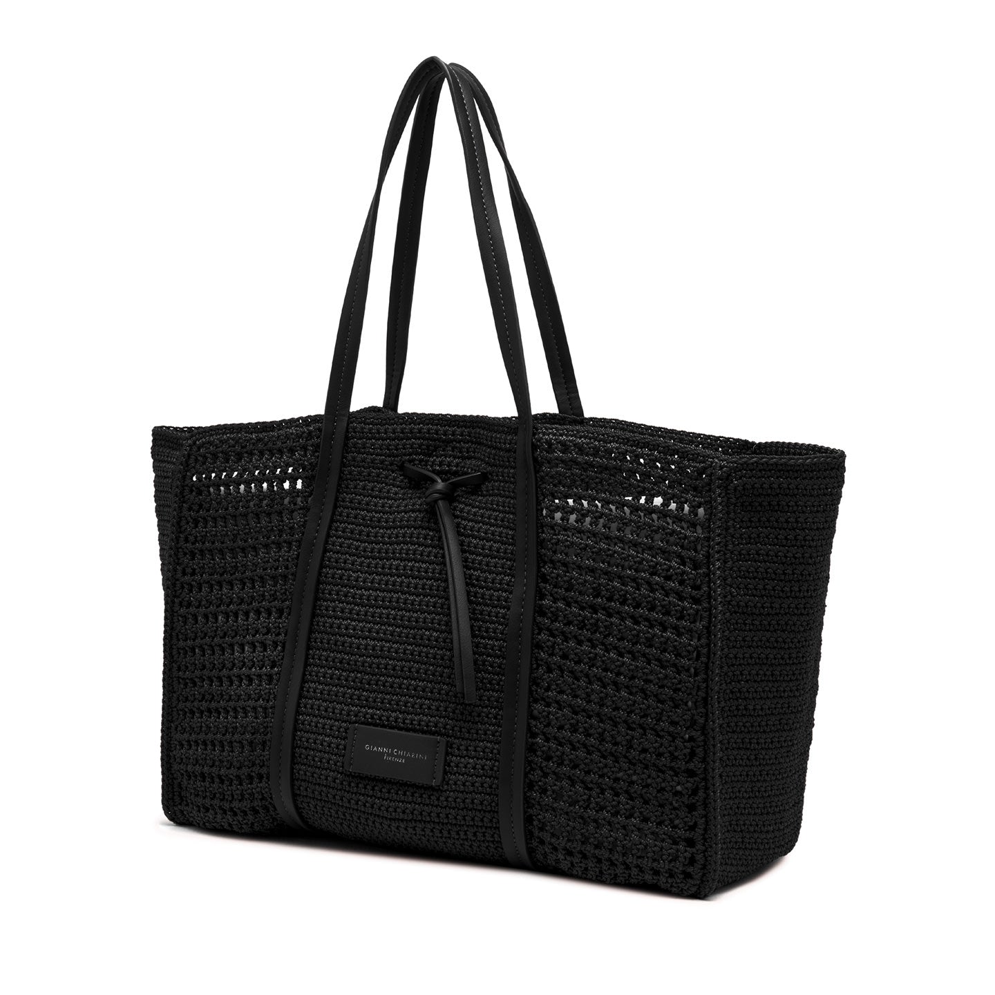 Gianni Chiarini shopper maxi in tessuto uncinetto nero con dettagli in pelle