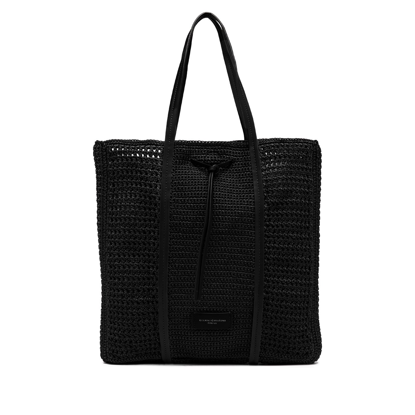 Gianni Chiarini shopper in tessuto uncinetto nero impreziosita da dettagli in pelle