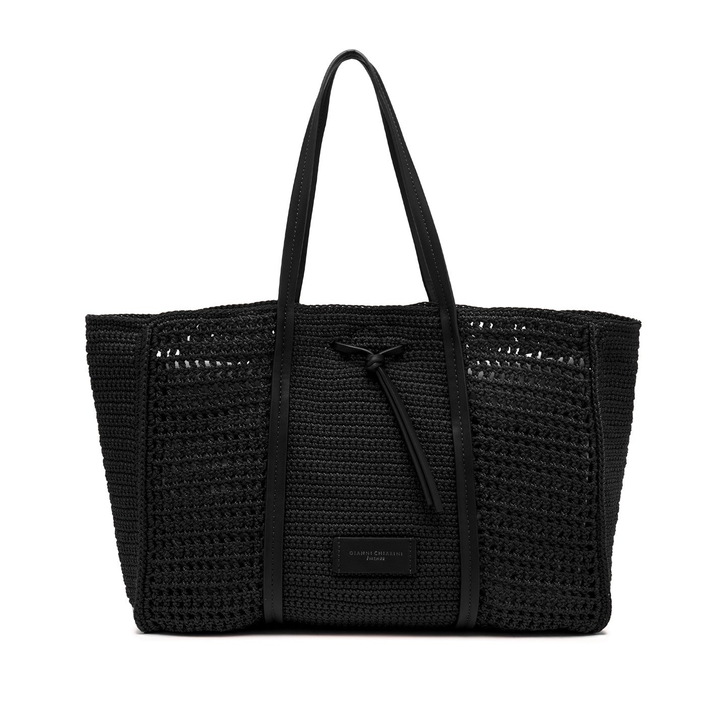 Gianni Chiarini shopper maxi in tessuto uncinetto nero con dettagli in pelle