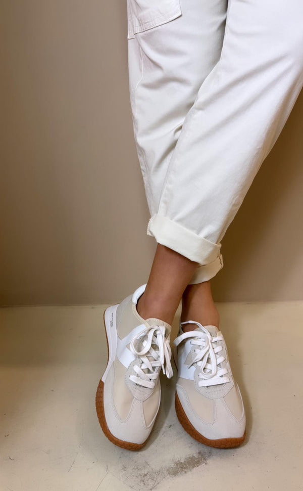 Kehnoo Sneakers donna in tela beige con logo bianco