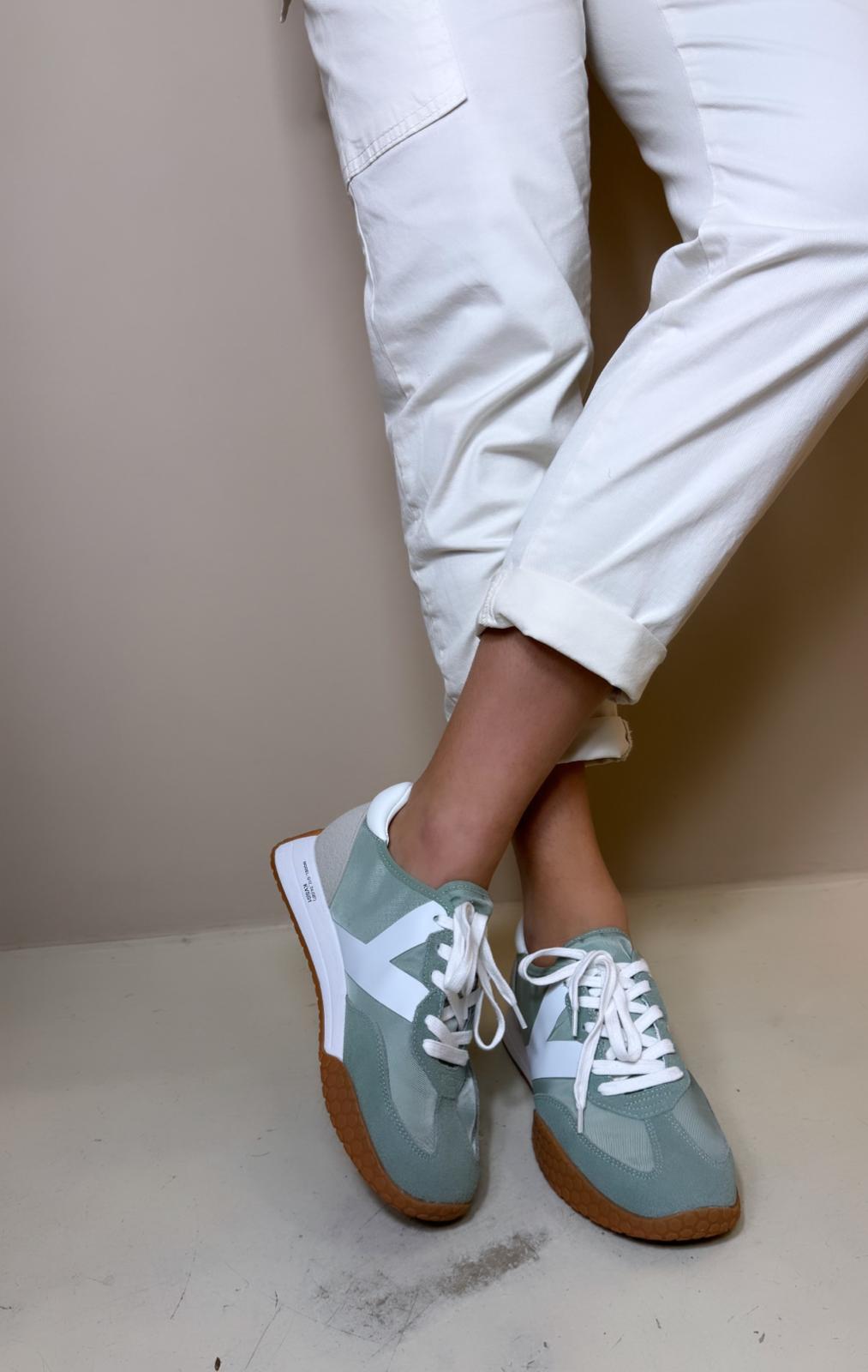 Kehnoo Sneakers donna in tela verde menta con logo bianco
