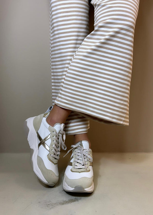 Munich Sneakers donna bianca con dettagli platino ed inserti sabbia