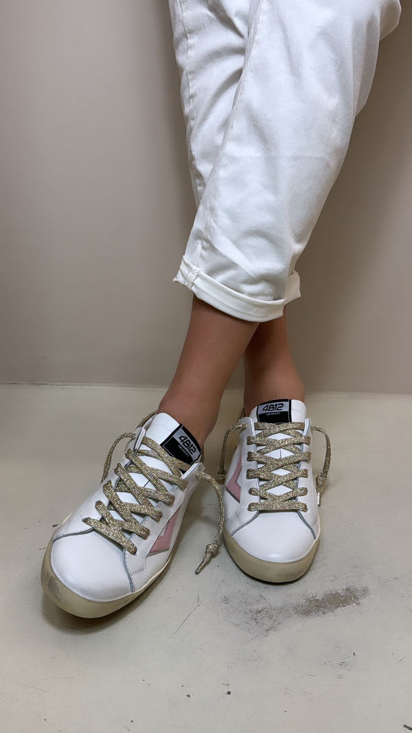 4B12 Sneakers donna in pelle bianca e platino