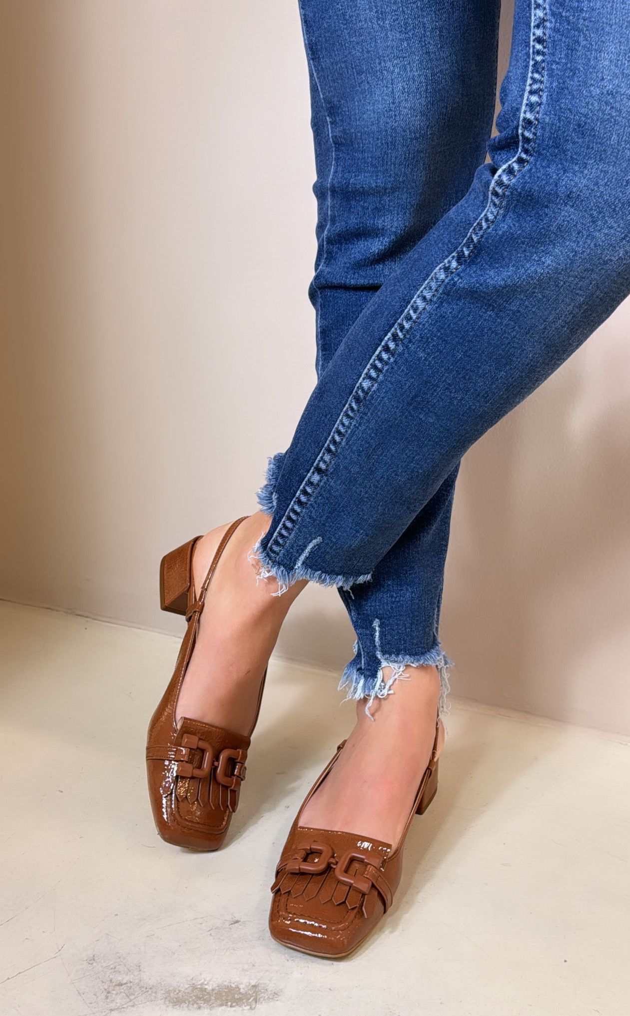 Bottega Lotti Slingback donna in naplak cuoio con frangia