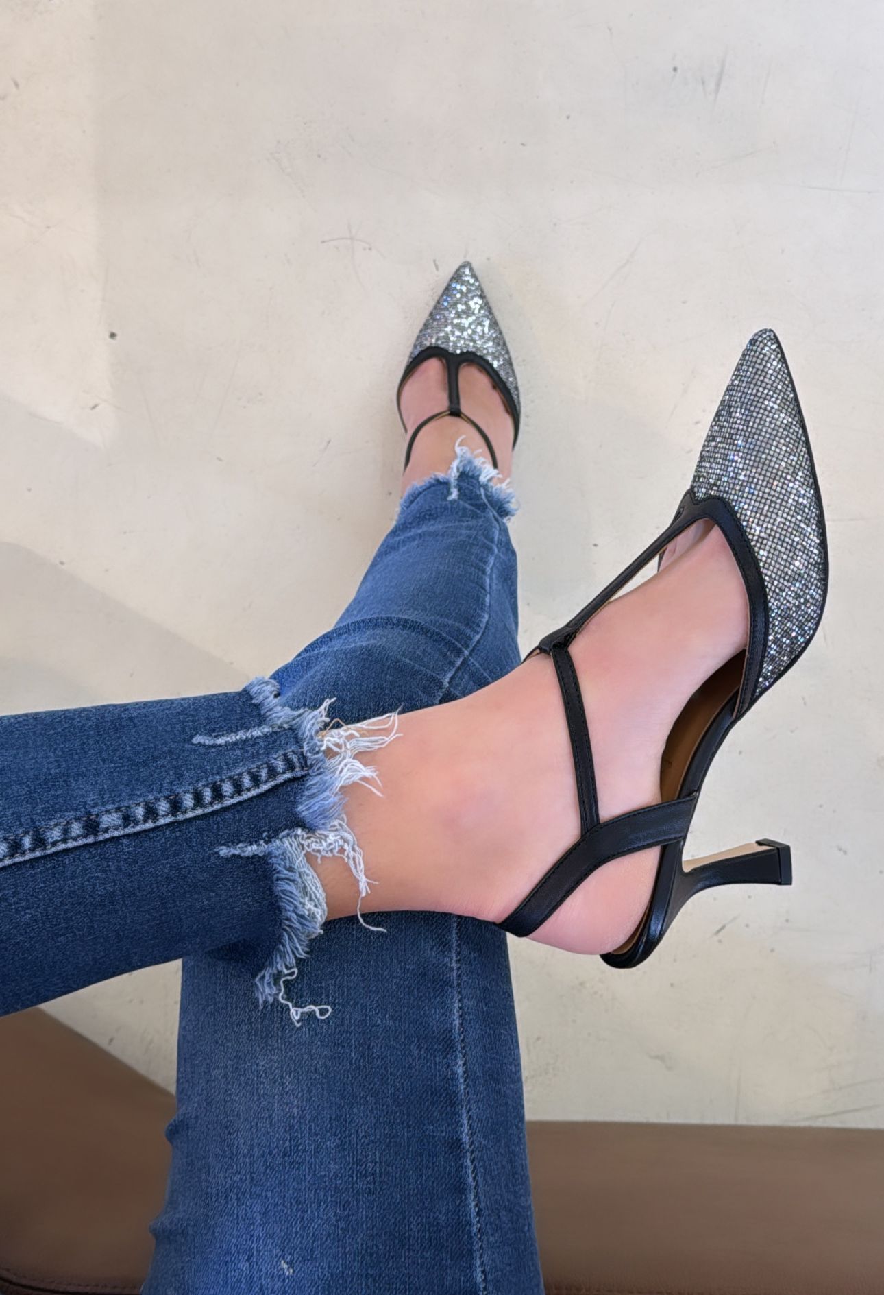 Nannicini Slingback in nappa e glitter nero