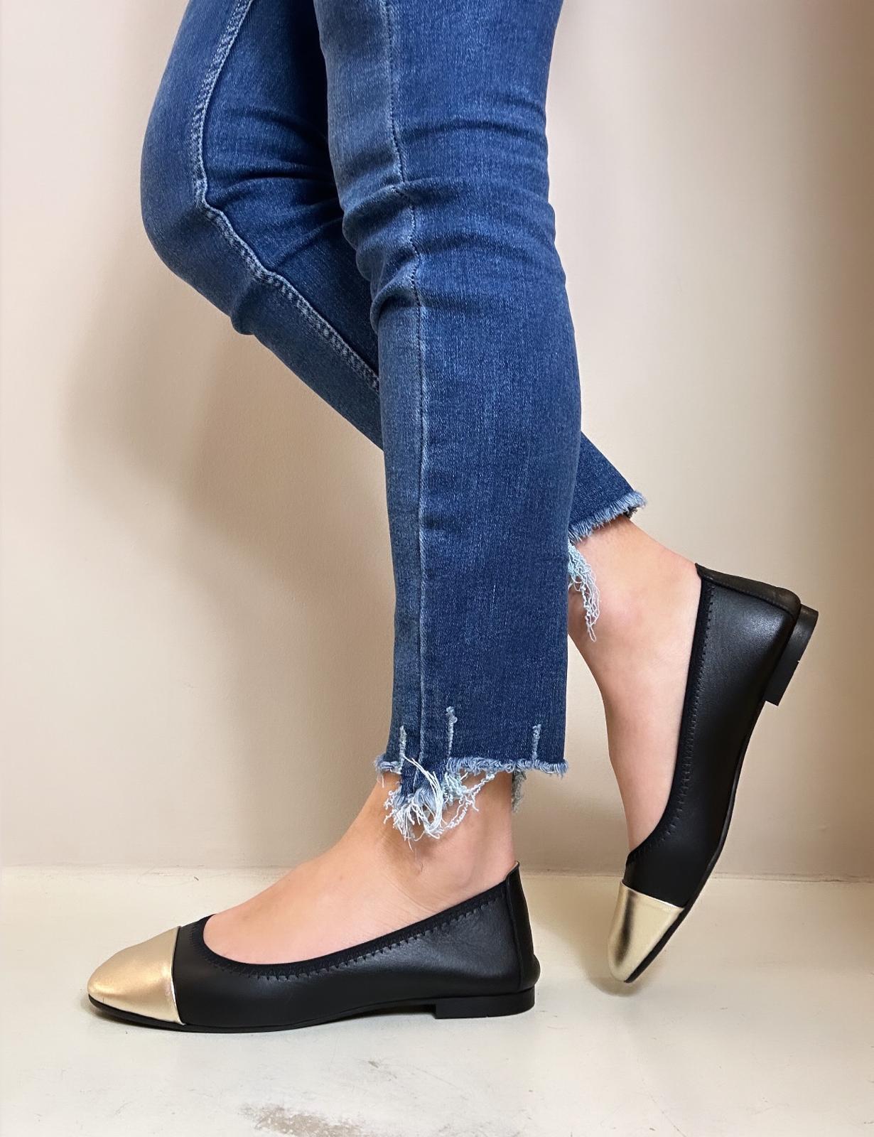 Shaddy Ballerina donna in pelle bicolore nero e oro