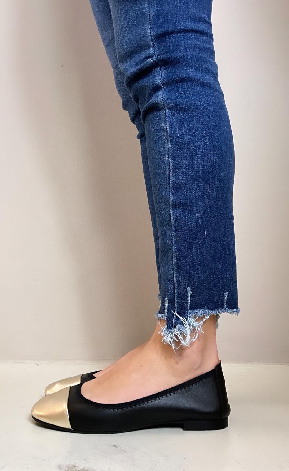 Shaddy Ballerina donna in pelle bicolore nero e oro