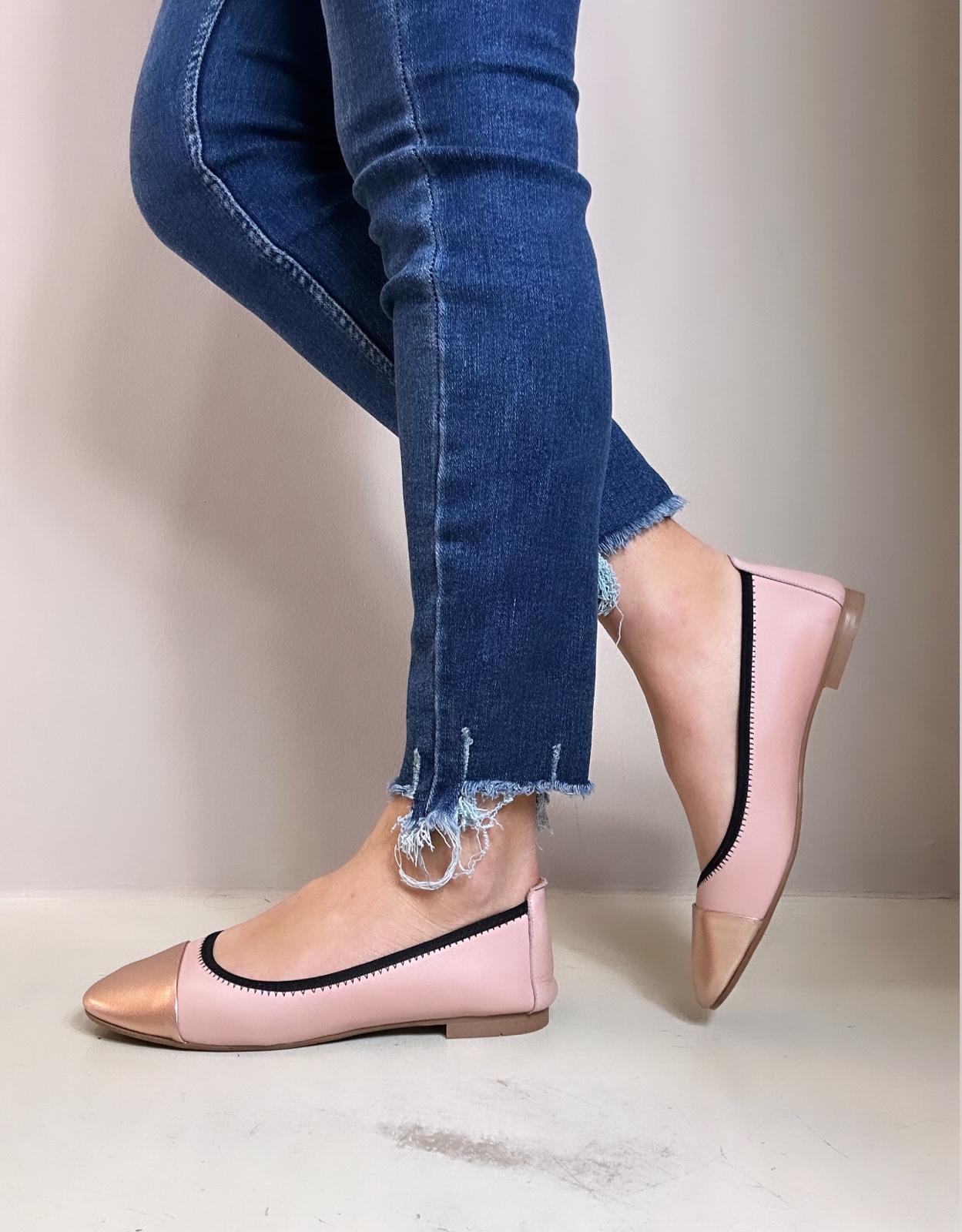 Shaddy Ballerina donna in pelle bicolore blush e rose gold
