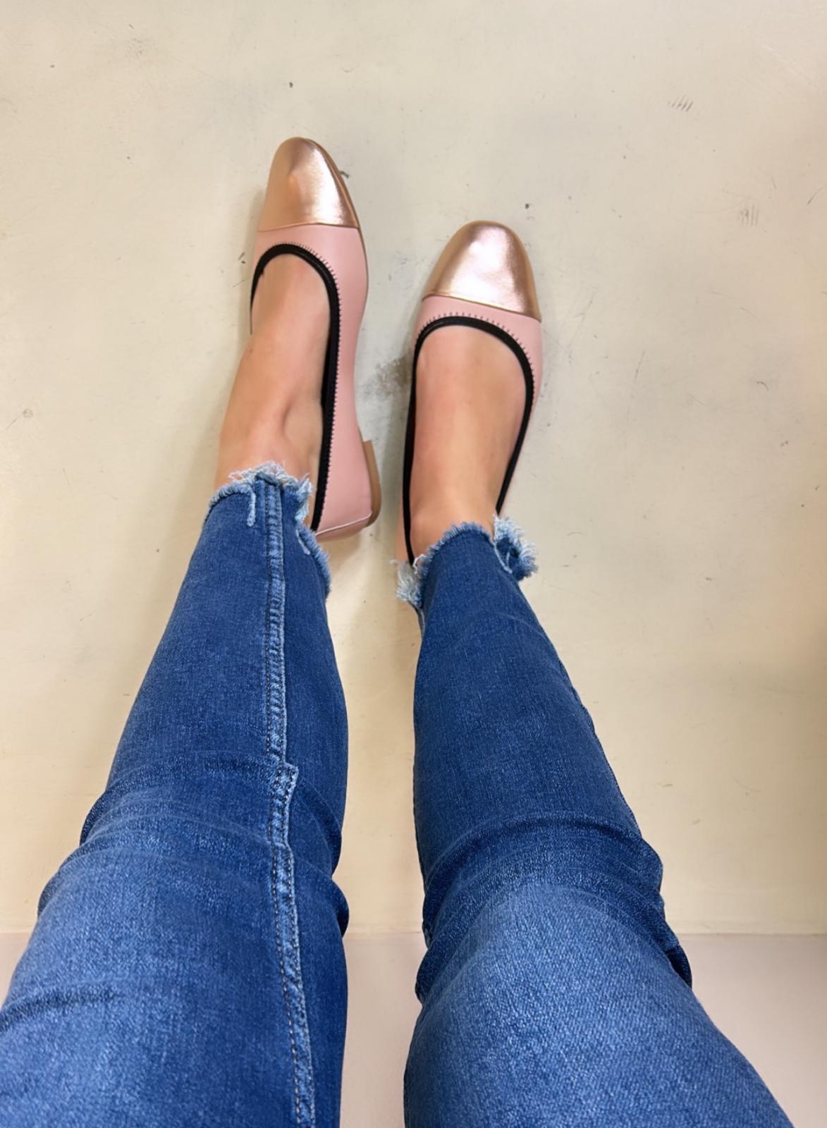 Shaddy Ballerina donna in pelle bicolore blush e rose gold