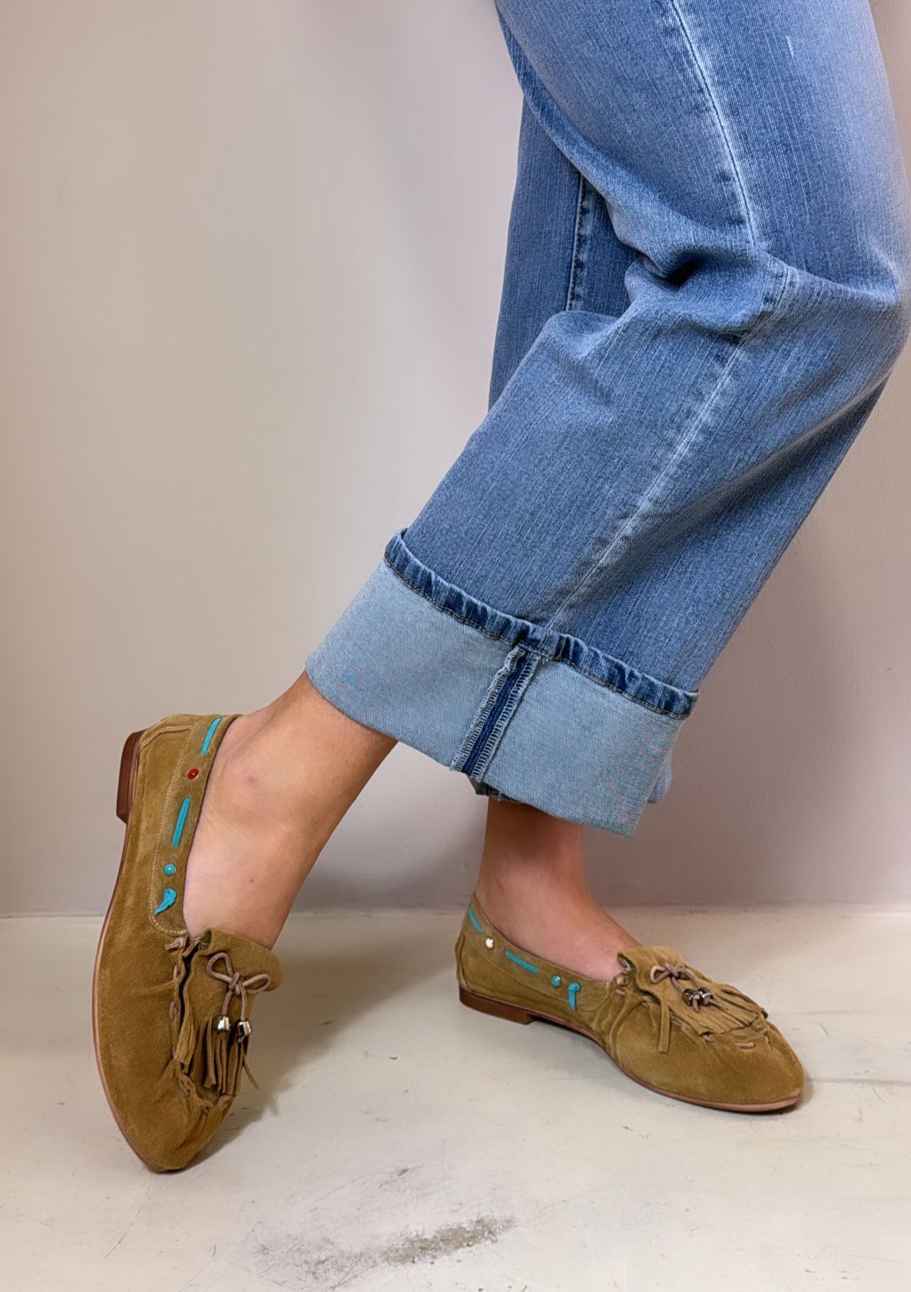 Divine Follie Mocassino indianino in camoscio ambra