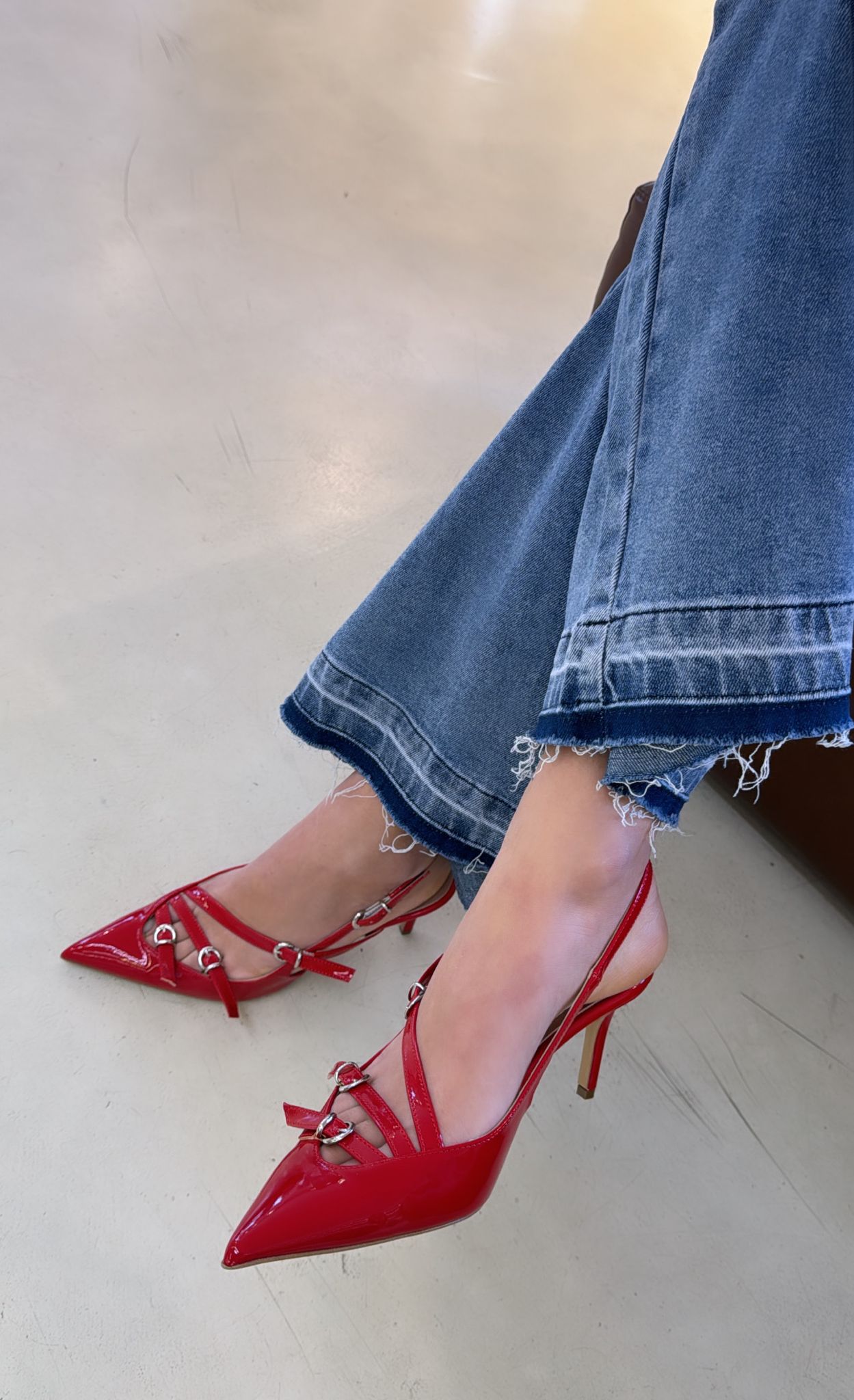 Divine Follie Slingback donna in vernice rosso con fibbie