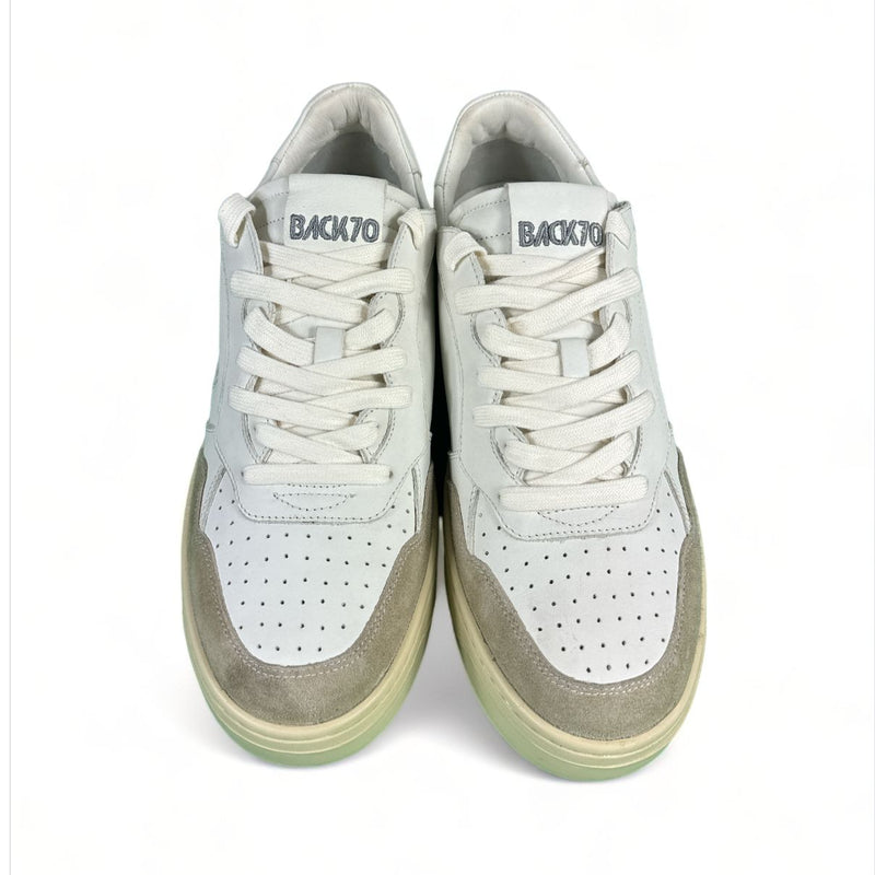 Back 70 Sneakers uomo in pelle bianca suede sabbia