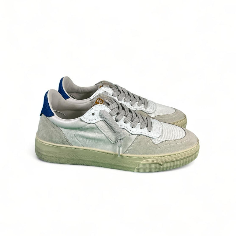 4B12 Sneakers uomo in pelle bianco e bluette