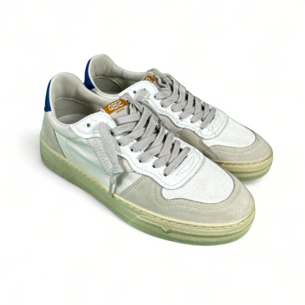 4B12 Sneakers uomo in pelle bianco e bluette