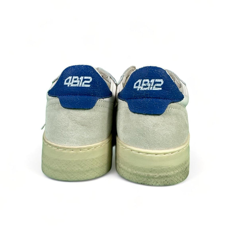 4B12 Sneakers uomo in pelle bianco e bluette