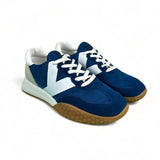 Kehnoo Sneakers uomo in tela e suede blu con logo bianco