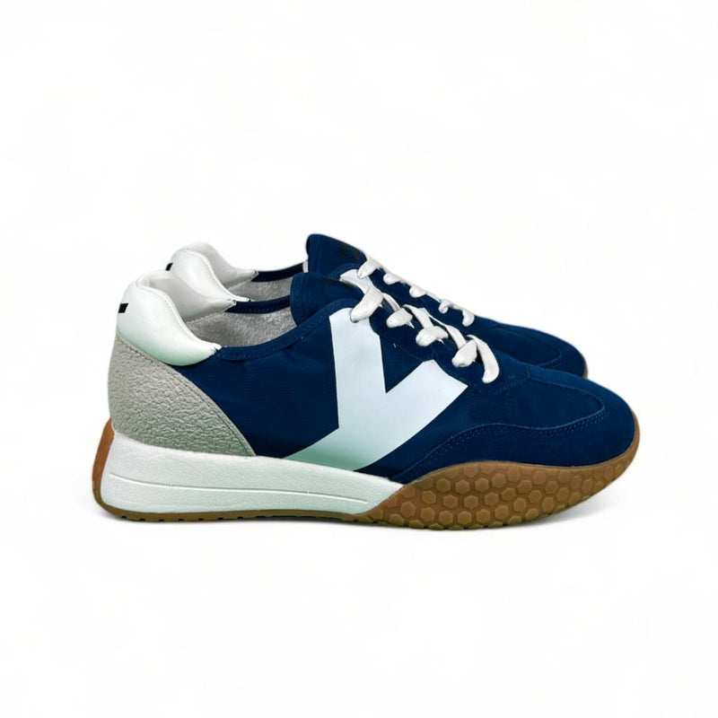 Kehnoo Sneakers uomo in tela e suede blu con logo bianco