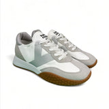 Kehnoo Sneakers uomo in tela bianca e suede grigio chiaro