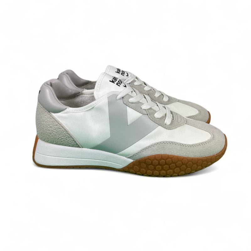 Kehnoo Sneakers uomo in tela bianca e suede grigio chiaro