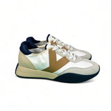 Kehnoo Sneakers uomo in tela bianco e suede ghiaccio con logo beige