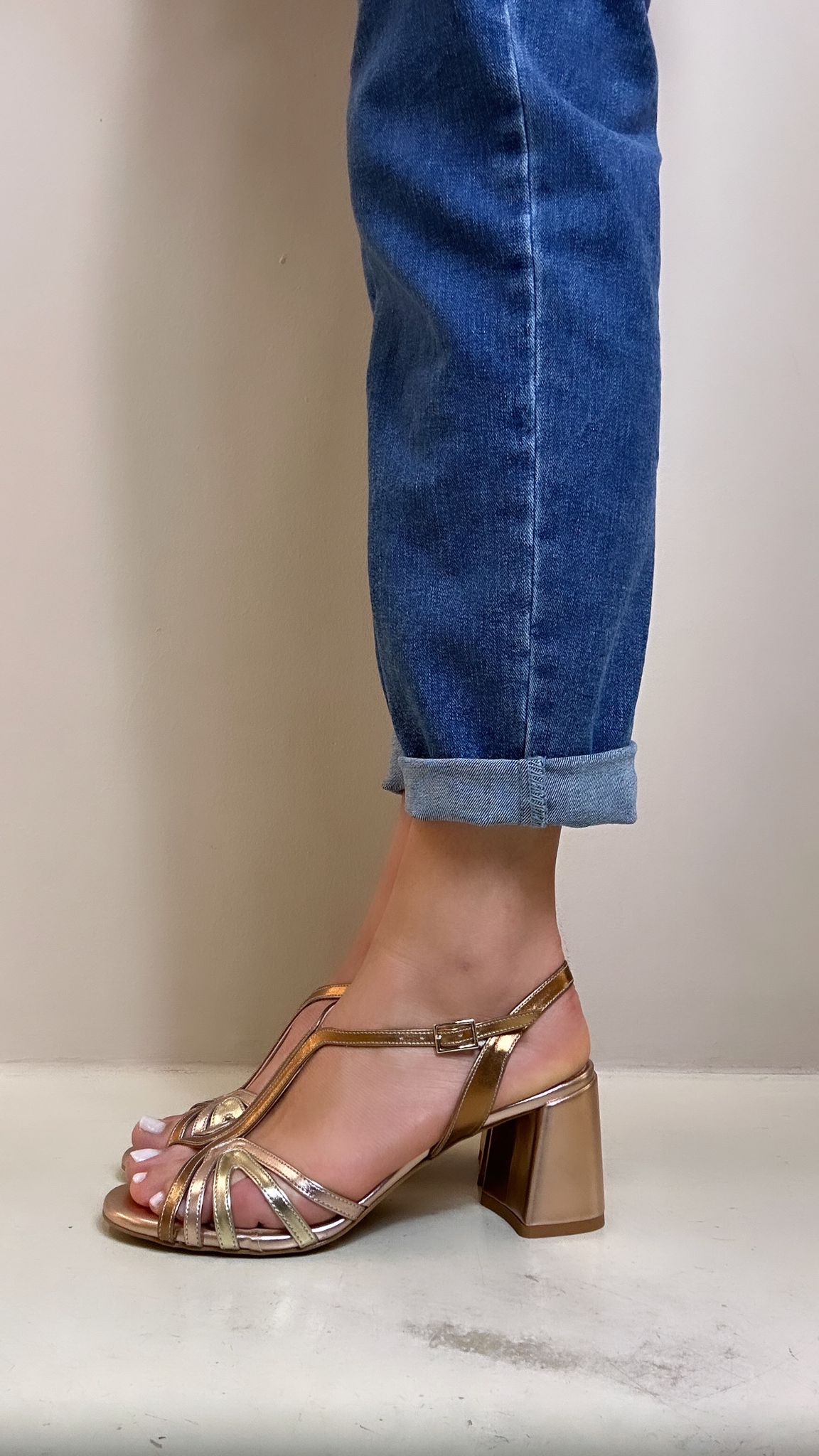 Bottega lotti Sandalo donna in laminato multi bronzo con chiusura fibbietta