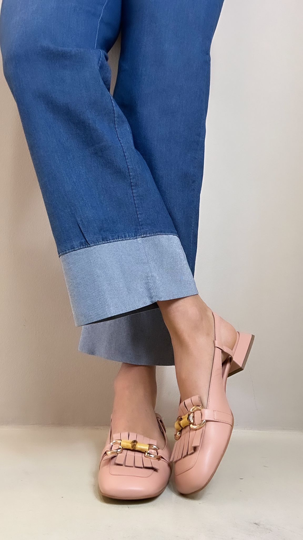 Altraofficina Slingback donna in nappa phard con frangia e dettaglio in bamboo
