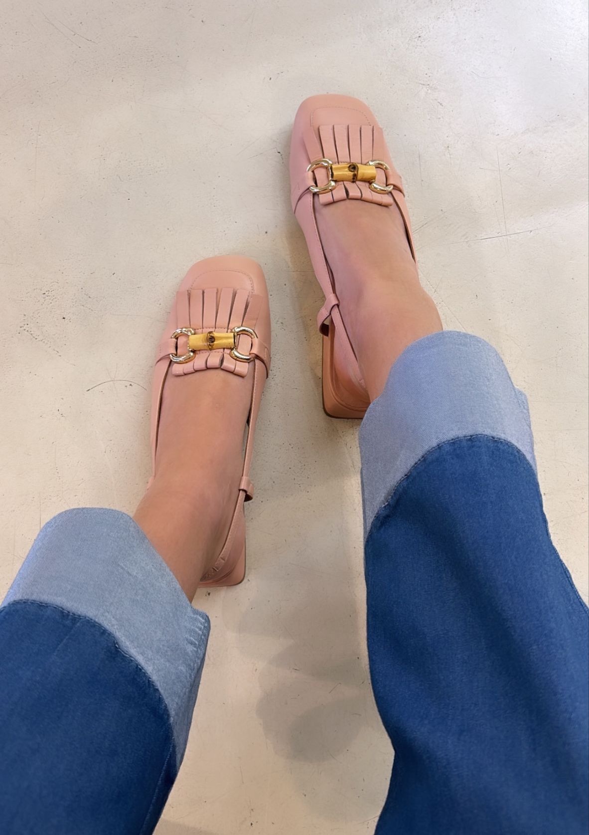 Altraofficina Slingback donna in nappa phard con frangia e dettaglio in bamboo