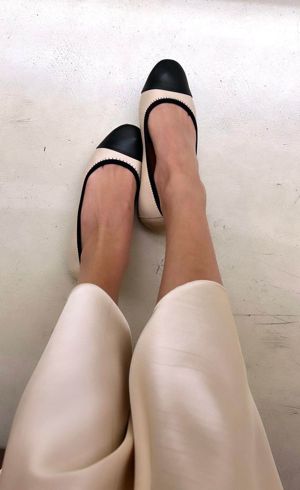 Shaddy Ballerina donna in pelle bicolore beige e nero